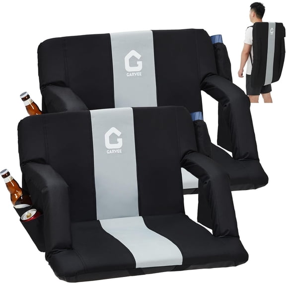 Riedhoff 2 Pack Stadium Bleacher Seats, 6 Position Adjustable, 20.5 x 17.32 x 17.13", Black & Gray