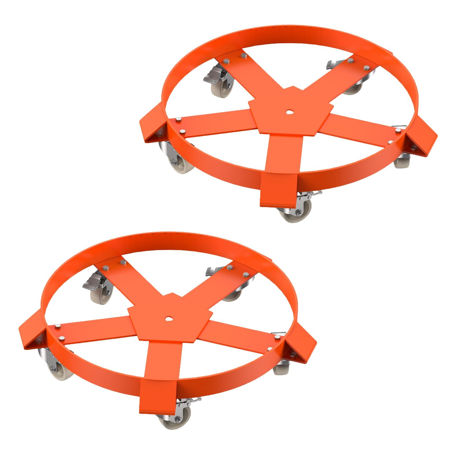 Riedhoff 2 Pcs 1250 LBS Capacity Drum Dolly, 55 Gallon Barrel Dolly with 5 Caster Wheels,Orange