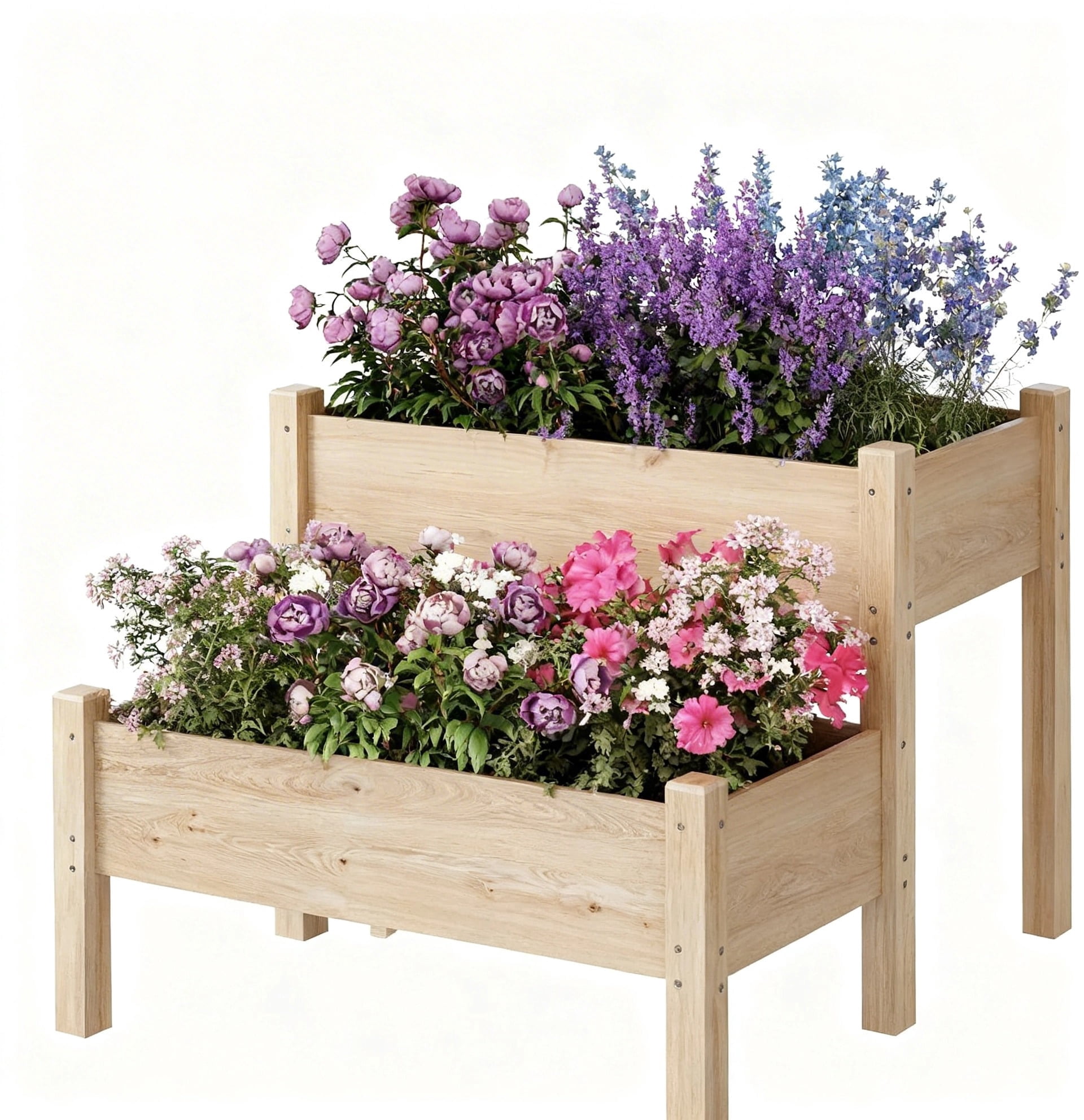 Riedhoff 2 Tier Wooden Raised Garden Bed with Legs, 33.86 x 33.86 x 28.74", 8 Drainage Holes, Oak
