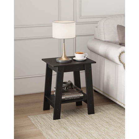 Riedhoff 2-Tier Wooden Storage Shelf, End Table, Bedside Table, 15.51" x 11.81" x 18.98", Black