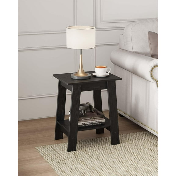 Riedhoff 2-Tier Wooden Storage Shelf, End Table, Bedside Table, 15.51" x 11.81" x 18.98", Black