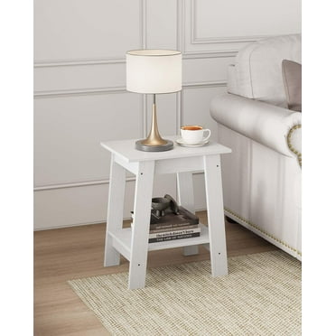 Riedhoff 2-Tier Wooden Storage Shelf, End Table, Bedside Table, 15.51" x 11.81" x 18.98", White