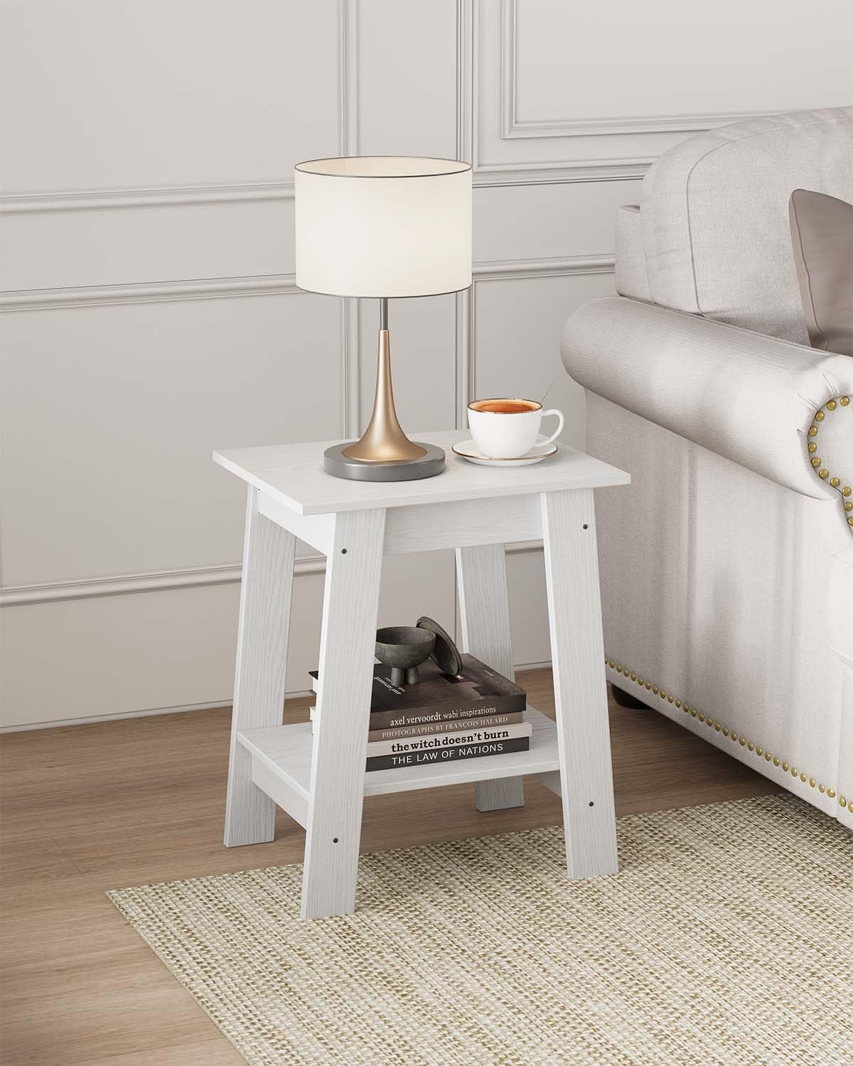 Riedhoff 2-Tier Wooden Storage Shelf, End Table, Bedside Table, 15.51" x 11.81" x 18.98", White - Walmart.com