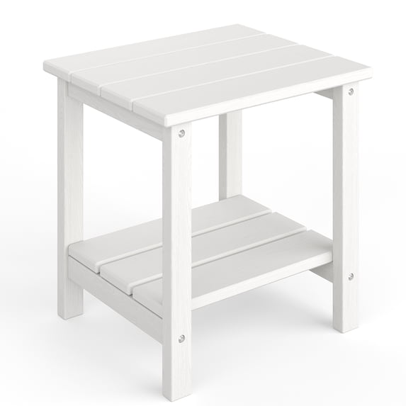 Riedhoff 2-Tiers Outdoor Side Table for Patio, 17.71" x 15.35"x 18.11", Weather Resistant, White