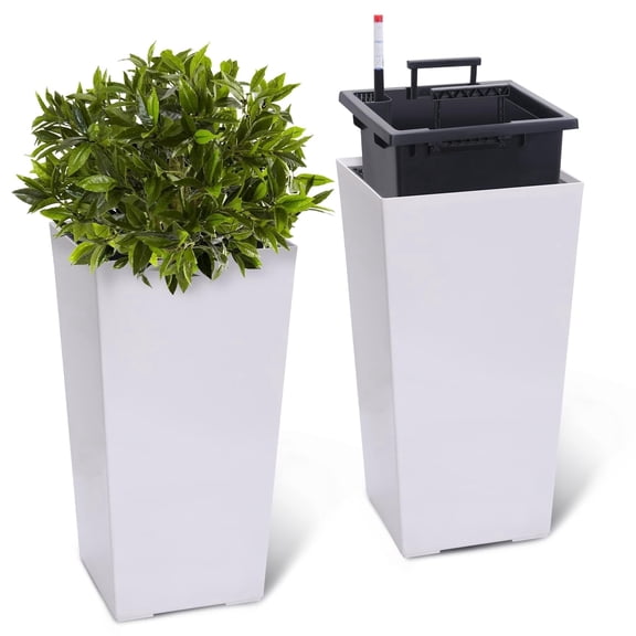 Goldensoil 22.5 Inch Tall Rectangular Planters Set of 2 with Drainage Holes＆Water Level Monitor,White