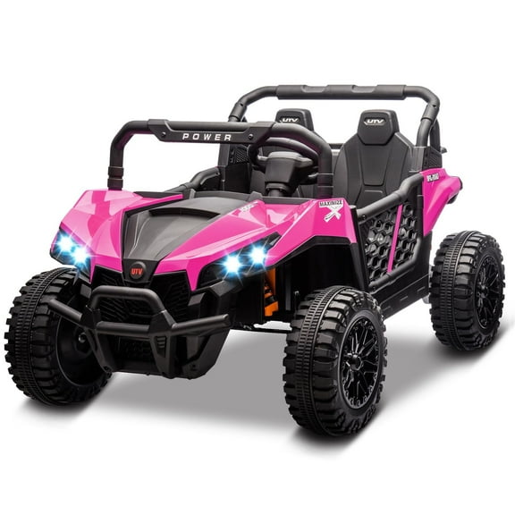 Riedhoff 24V Kids' Electric UTV Truck, 2-Seater with Remote, 3.1 MPH, LED Lights, Safety Belt,Pink