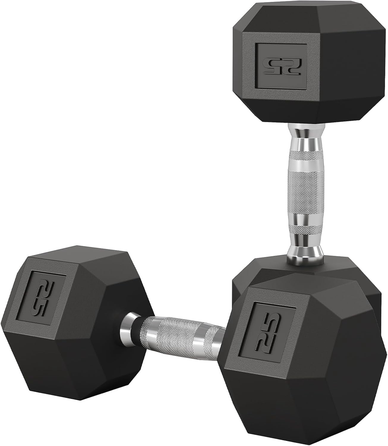 Riedhoff 25 lb Hex Dumbbell Set of 2, Hand Weights Dumbbells Pair with Cast Iron Core, Black