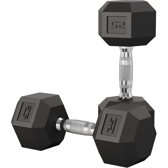 Riedhoff 25 lb Hex Dumbbell Set of 2, Hand Weights Dumbbells Pair with Cast Iron Core, Black