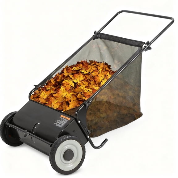 Riedhoff 26" Push Lawn Sweeper,4 Spinning Brushes, 7 Cu. Ft Capacity Collection Bag, Adjustable Height, Black