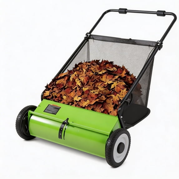 Riedhoff 26" Push Lawn Sweeper,4 Spinning Brushes, 7 Cu. Ft Capacity Collection Bag, Adjustable Height, Light Green