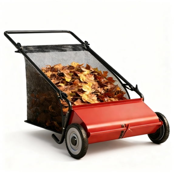 Riedhoff 26" Push Lawn Sweeper,4 Spinning Brushes, 7 Cu. Ft Capacity Collection Bag, Adjustable Height, Red
