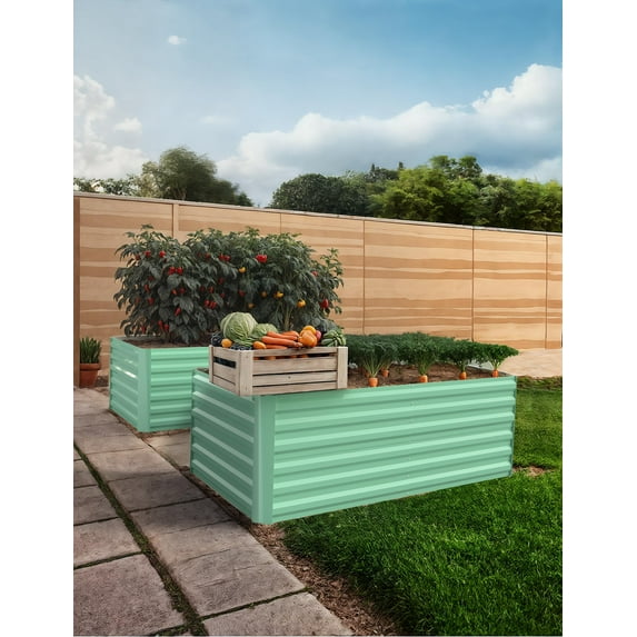 Riedhoff 2Pack Steel Raised Garden Bed 6x3x2ft,Large Oval Garden Planting Bed,Green