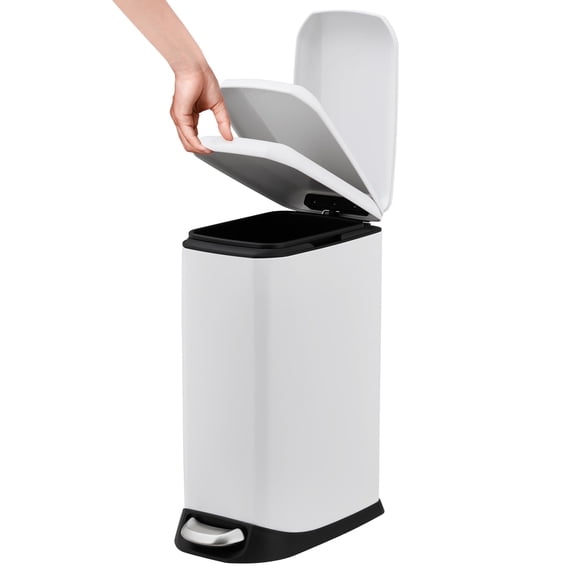 Riedhoff 3.2 Gallon Step Trash Can, Stainless Steel, Soft Close Pedal, Fingerprint Resistant, White