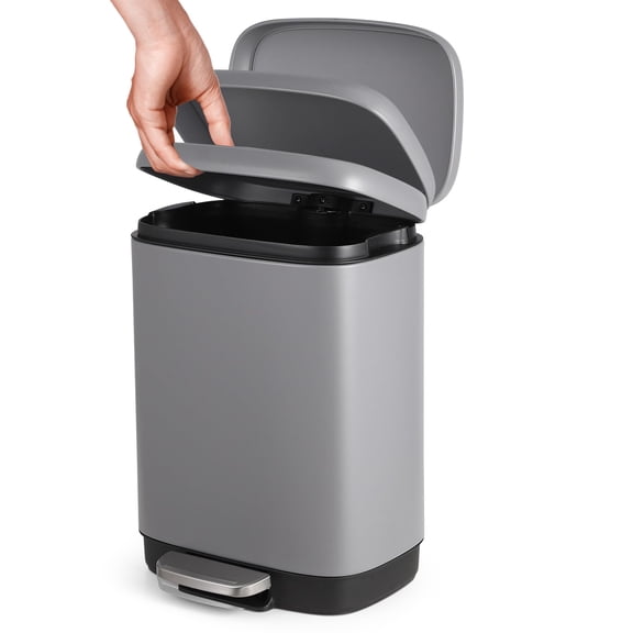 Goldensoil 3.2 Gallon Stainless Steel Step Trash Can with Lid,Fingerprint-Resistant for Kitchen, Gray