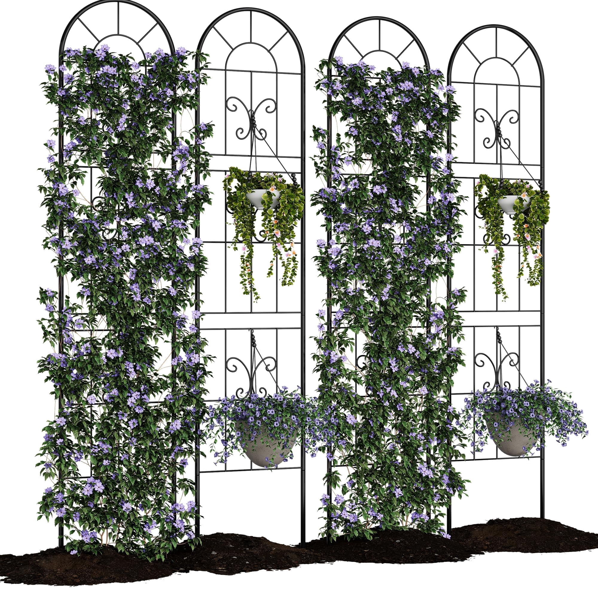 Goldensoil 4-Pack Iron Garden Trellis - 55"x11.8" Climbing Plants Trellis Fence for Outdoor Decor