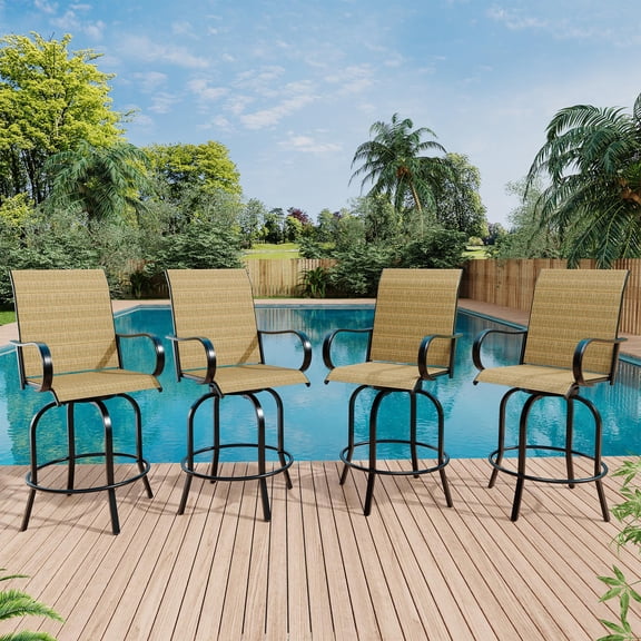 Riedhoff 4-Piece Outdoor Swivel Bar Stools Set,All Weather High Back, Armrest Patio Chairs,Gold