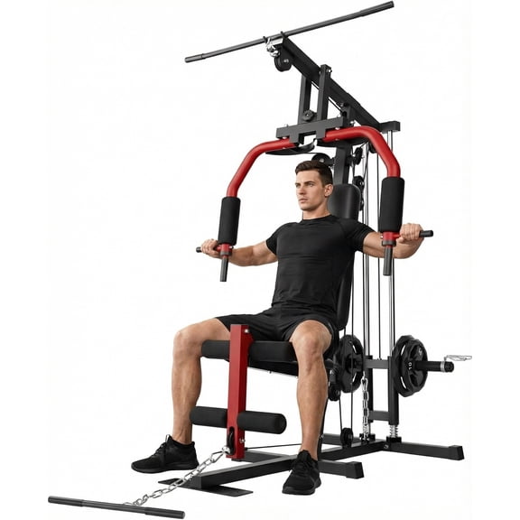 Riedhoff 400 ibs Home Gym Equipment System, All in One Full Body Exercise Station, Black & Red