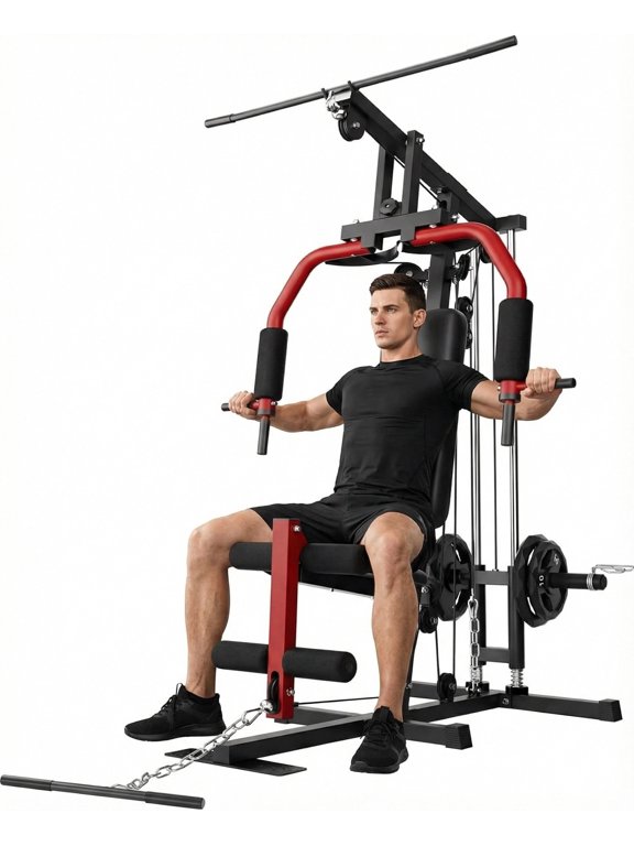 400 ibs Home Gym Equipment System, All in One Full Body Exercise Station, Black & Red