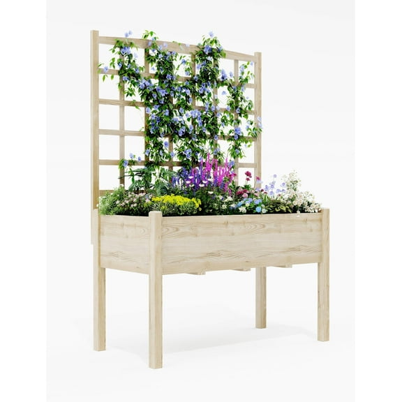 Riedhoff 46"x23"x65" Raised Garden Bed with Trellis, Elevated Wooden Planter Boxes with Legs
