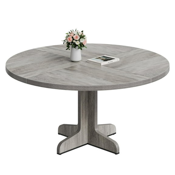 Riedhoff 47" Round Dining Table, Rustic Farmhouse Kitchen Table with Wood Base, Seats 4,Grey