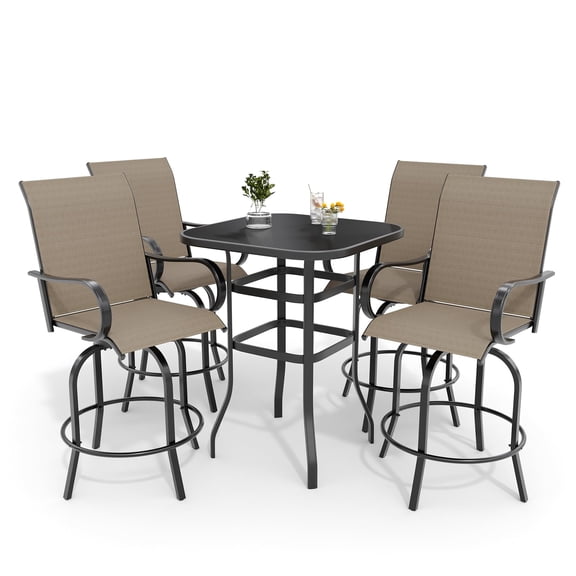 Riedhoff 5-Piece Patio Bar Set with 4 Swivel Chairs & Glass Table,All-Weather,Textile Fabric,Brown