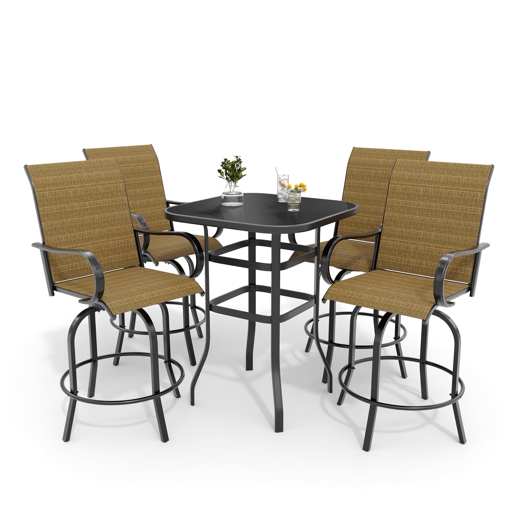 Riedhoff 5-Piece Patio Bar Set with 4 Swivel Chairs & Glass Table,All ...