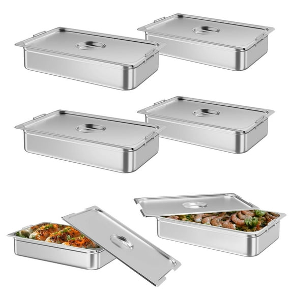 Riedhoff 6-Pack 4" Deep Hotel Pans,Full Size Stainless Steel Catering Food Pans,Handles + Lid