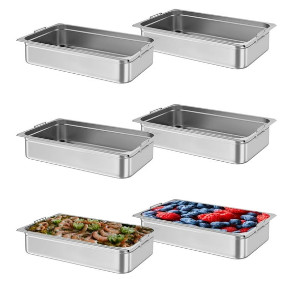 Riedhoff 6-Pack 4" Deep Hotel Pans,Full Size Stainless Steel Catering Food Pans,Handles + No Lid