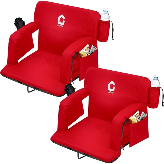 Riedhoff 6 Position Adjustable Stadium Bleacher Seats, 2 Count, 24.5 x 17.32 x 17.13", Red