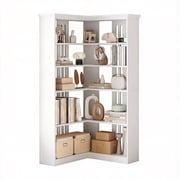 Goldensoil 72.8" Large Wood Bookcase, 5 Tier Corner Shelf, L Shaped, White
