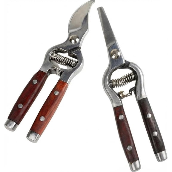 Riedhoff 8 inch Hand Pruning Shears, Curved and Straight, 2 Pack