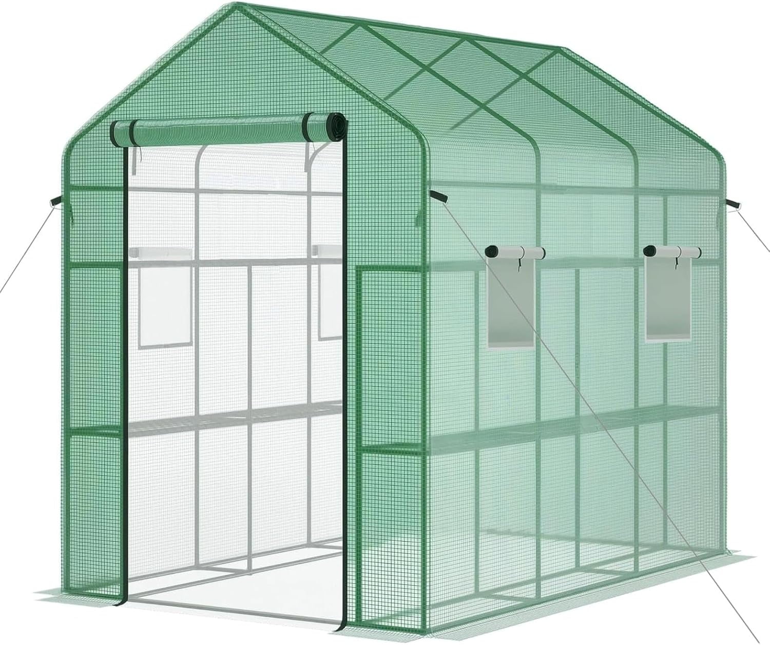 Riedhoff 85 x 57 x 77" Walk-in Greenhouse, Mesh Side Windows, Zipper Door & 8 Tier Shelves, Green