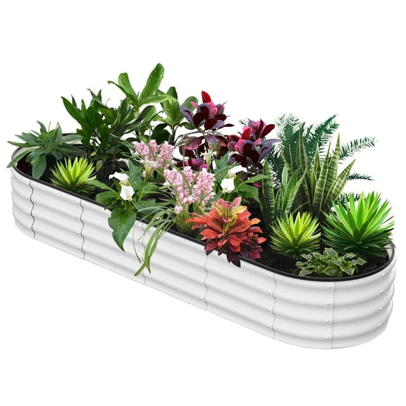 Riedhoff 8x2x1 ft Galvanized Raised Bed,Garden Boxes Outdoor,Metal Garden Box for Vegetables,White