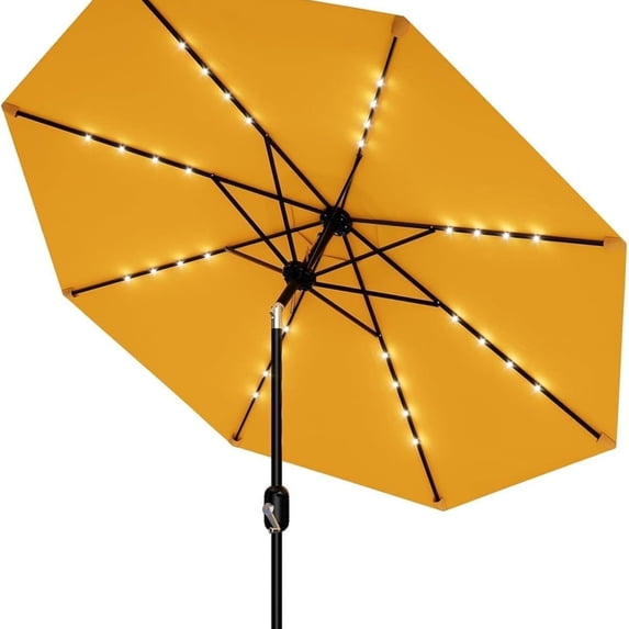 Riedhoff 9 feet Patio Umbrella with 32 LED Solar Lights, 8 Ribs, Tilt Crank, Yellow