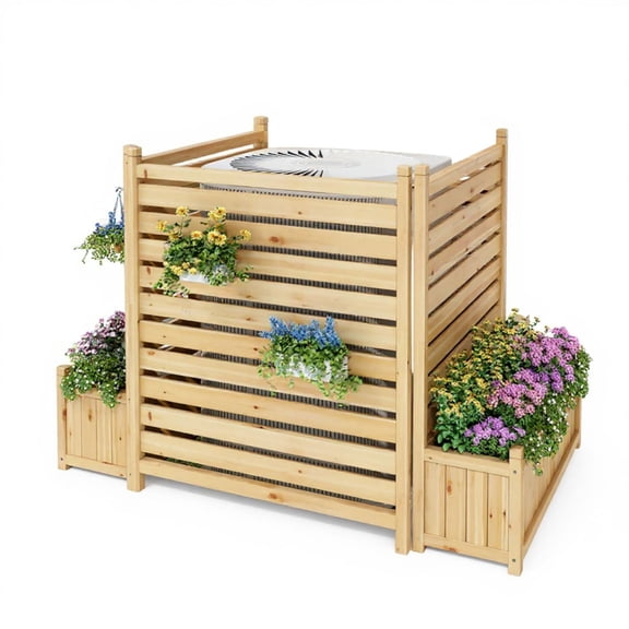 Riedhoff Air Conditioner Fence 3 Panels, Wood Privacy Screen with Planter Box,34 x 55.4 x 39.3"