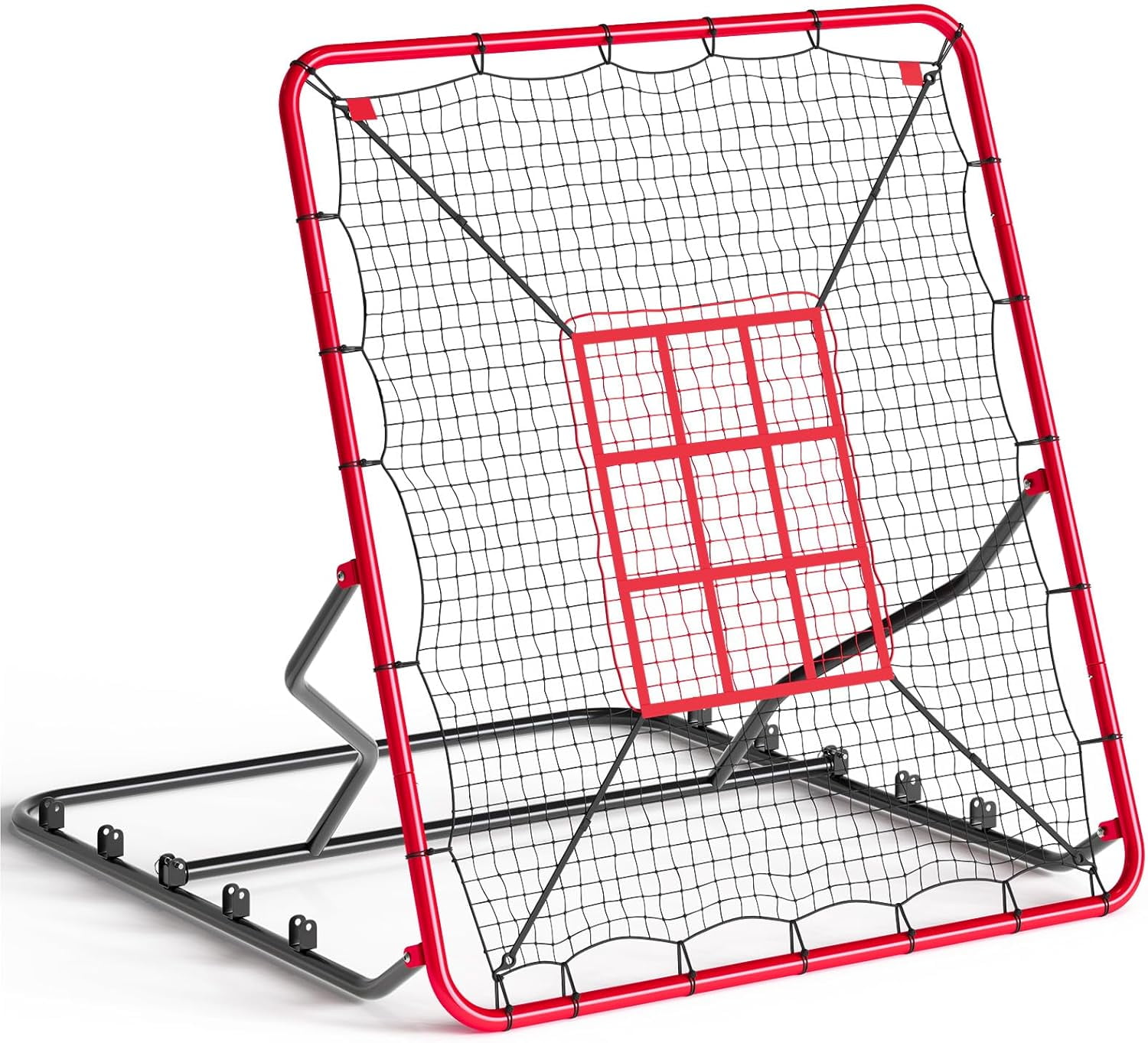 Riedhoff Baseball Rebounder Net 4 x 4.5 ft, Heavy Duty Bounce Back Net, 5 Adjustable Angles, Red