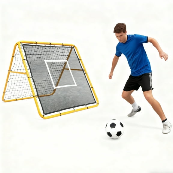 Riedhoff Double Side Soccer Rebounder Net 4' x 4, Quick Adjustment, Easy Setup, Yellow
