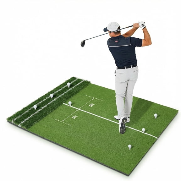 Riedhoff Dual Turf Golf Hitting Mat 5 x 4 ft, Thickened with Rough Artificial Grass, Green
