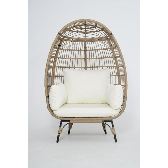 Riedhoff Egg Chair,Wicker Egg Chair with Plush Cushion, Steel Frame and Metal Base for Patio,Beige