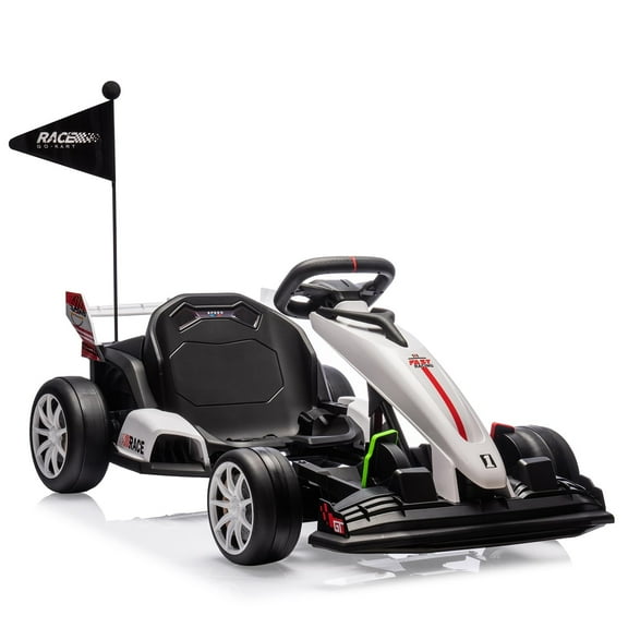Riedhoff Electric Go Kart, 24V Ride On Toy Drifting Car, Height Range Adjustment 51"to75", White