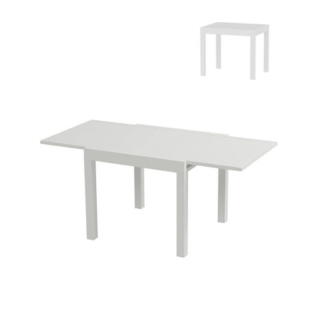 Riedhoff Expandable Patio Table,Slat Frame Aluminum Outdoor Dining Table for 4-6 Persons,White