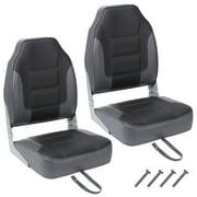 Garvee Folding Boat Seats, High Back, 2 Pack, Thick Sponge Padding and Hinge, Black & Gray