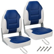 Garvee Folding Boat Seats, High Back, 2 Packs, with Thick Sponge Padding and Hinge, Blue
