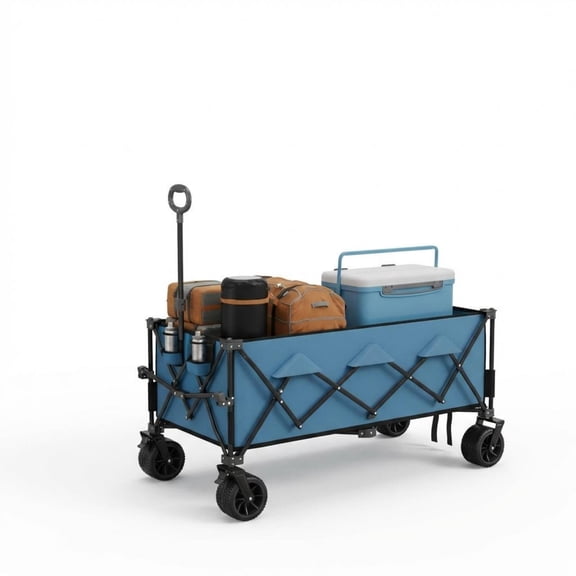 Riedhoff Folding Garden Wagon Cart with Wheels, 10 Cu ft, 350 LB Capacity, 39 x 23 x 43", Blue