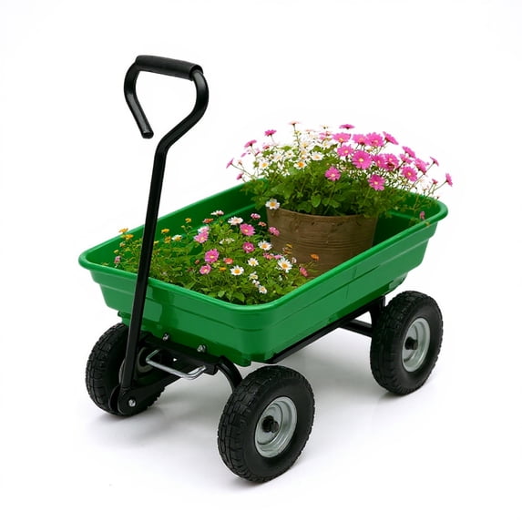Riedhoff Garden Cart Dump Wagon, Heavy Duty, with Four-Wheel, 36.61 x 19.88 x 20.07", Green