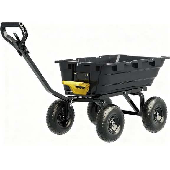 Riedhoff Garden Dump Cart, Tow Behind, 2-in-1 Convertible Handle ,13" Wheels, Black
