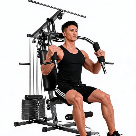 Riedhoff Home Gym Machine D7021, Full Body Workout Station, 100 lbs Weight Stack, Black