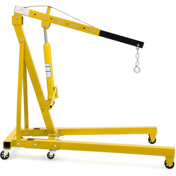 Riedhoff Steel Hydraulic Engine Hoist, 2 Ton Max, Cherry Picker, 4400 lbs, No Lever,  Yellow