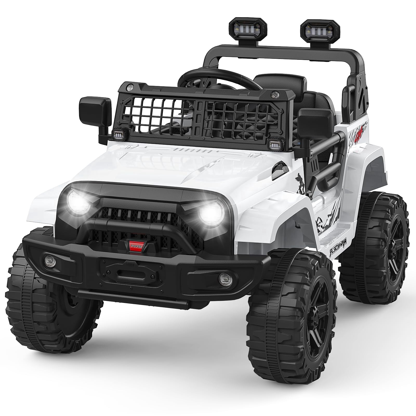 Goldensoil Kids 12V Electric Truck,3 Speeds,Spring Suspension Headlight,LED Lights,Remote,Music,White