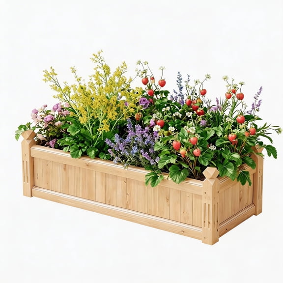 Riedhoff Large Wooden Raised Garden Bed, 43.31" x 15.75" x 13.78", Rectangular Planter Box, Oak